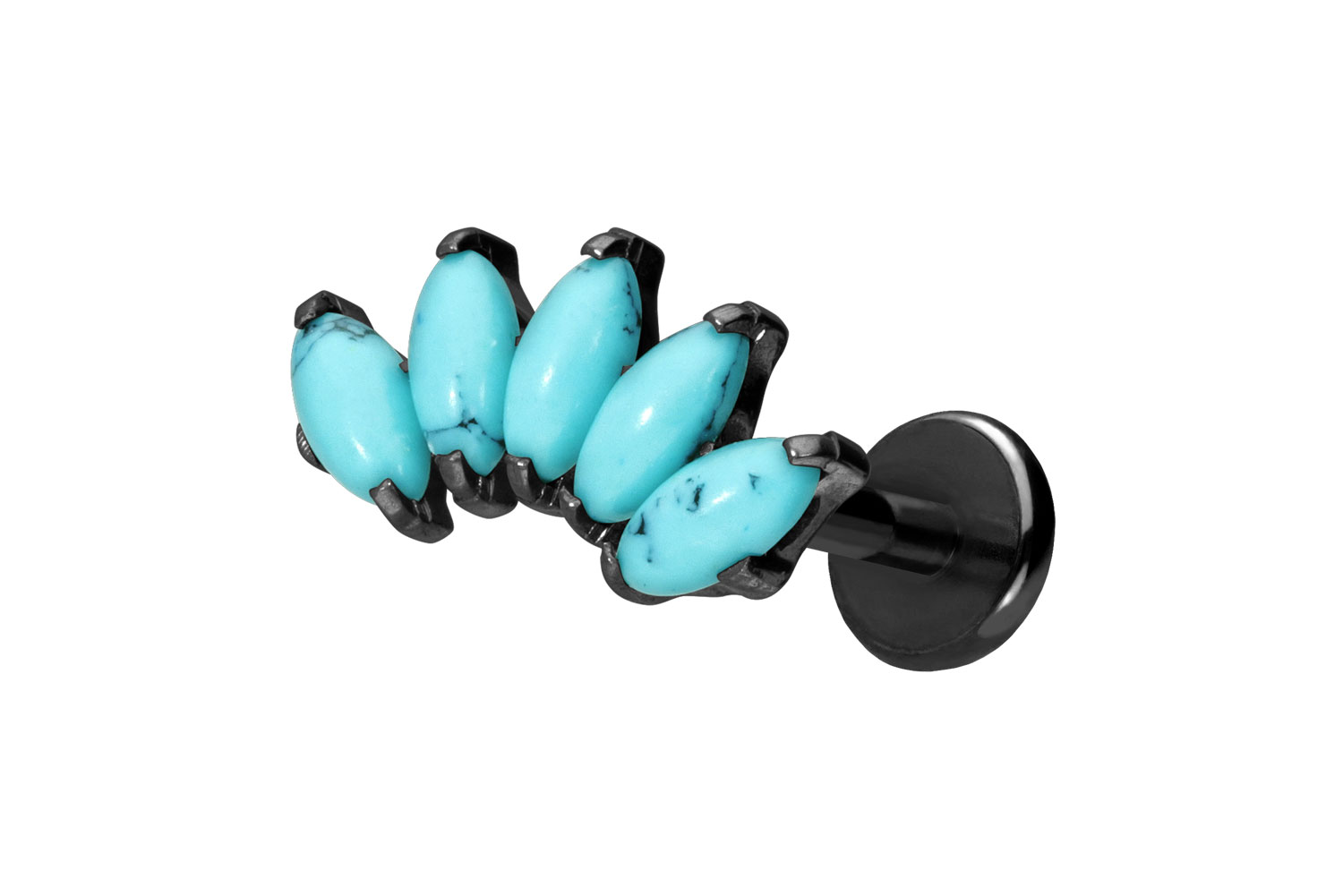 Titan Labret Piercing mit Push Fit BOGEN + SYNTHETISCHE TÜRKISE